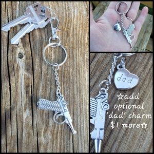 Gun keychain Military Keychain Pistol Revolver Pursecharm OPTIONAL 'dad' charm